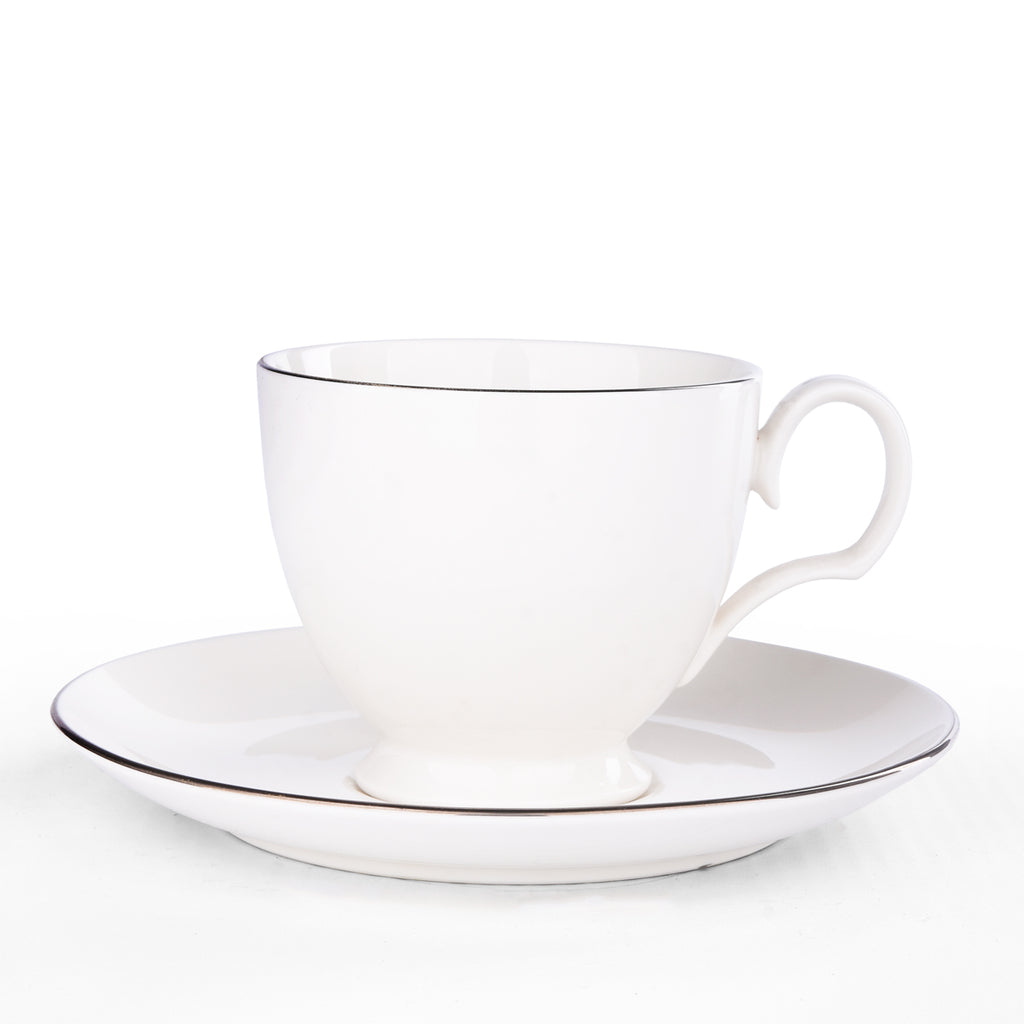 Goldmark Porzellan-Tasse/Untersetzer Silberrand